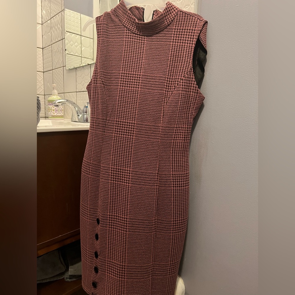 Sharagano sleeveless dress pink and black plaid print - size 10